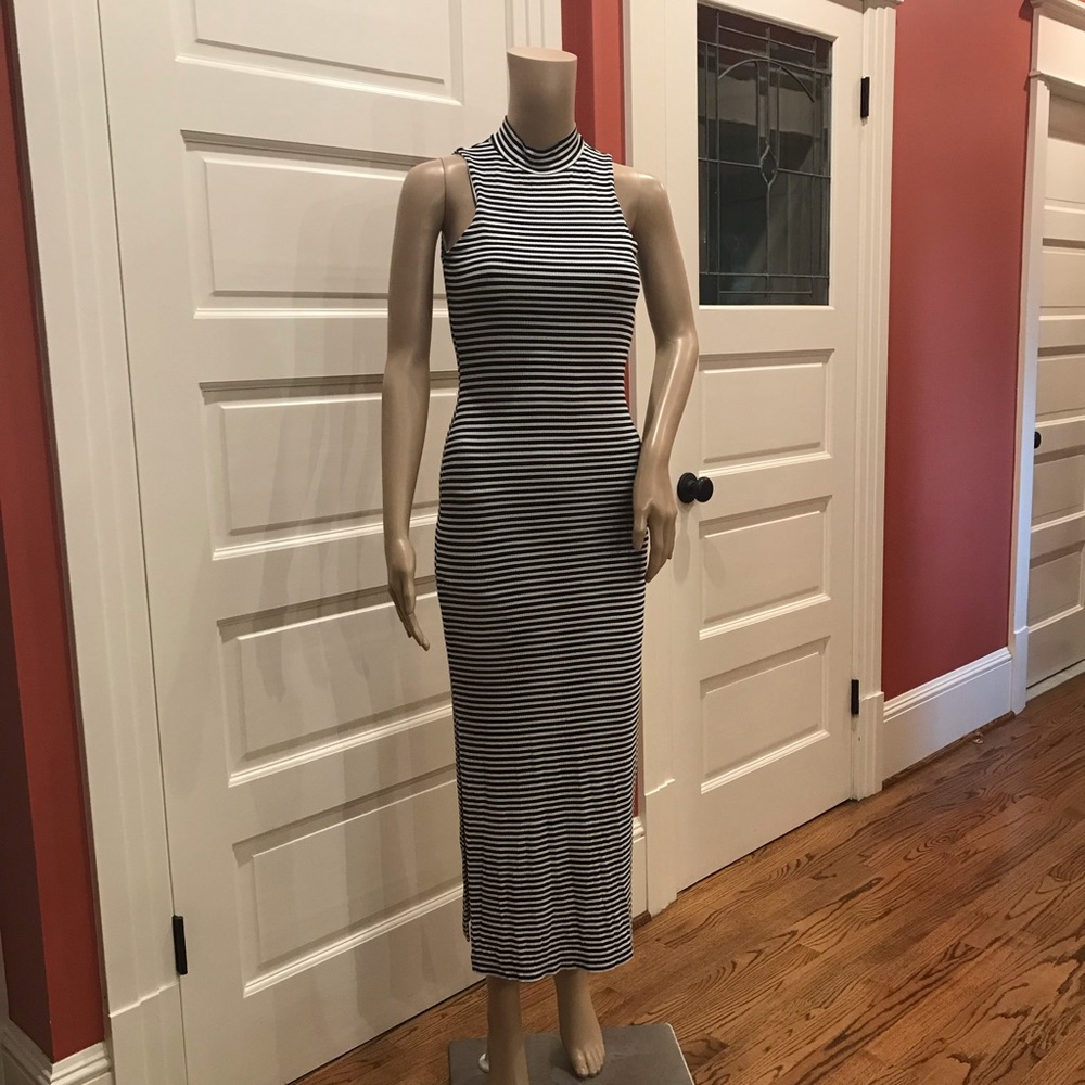 Striped mock turtleneck midi dress